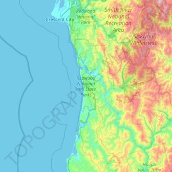 Carte topographique Redwood National and State Parks, altitude, relief