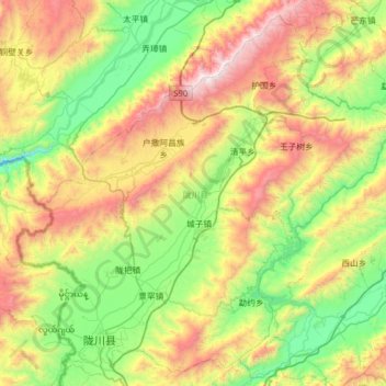 Carte topographique 陇川县 (Longchuan), altitude, relief