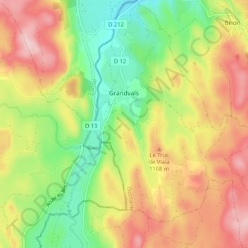 Carte topographique Grandvals, altitude, relief