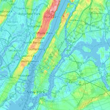Carte topographique New York County, altitude, relief