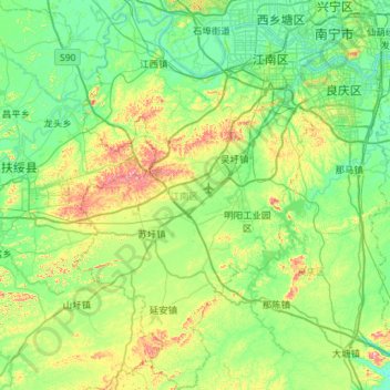 Carte topographique 江南区, altitude, relief