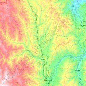 Carte topographique Columbe, altitude, relief