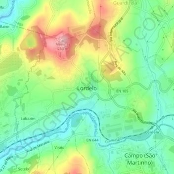 Carte topographique Lordelo, altitude, relief