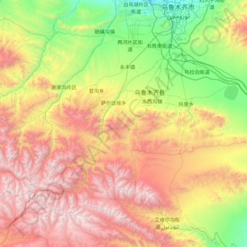 Carte topographique 乌鲁木齐县, altitude, relief