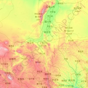 Carte topographique Ningxia, altitude, relief