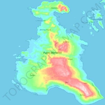 Carte topographique Mandioli Island, altitude, relief
