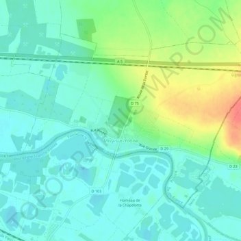 Carte topographique Misy-sur-Yonne, altitude, relief