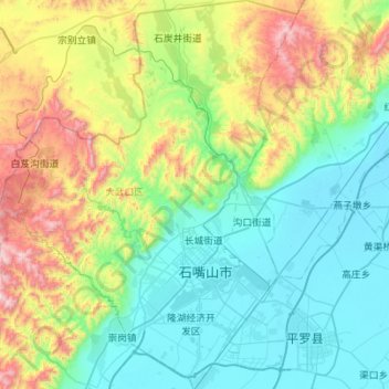Carte topographique 大武口区, altitude, relief