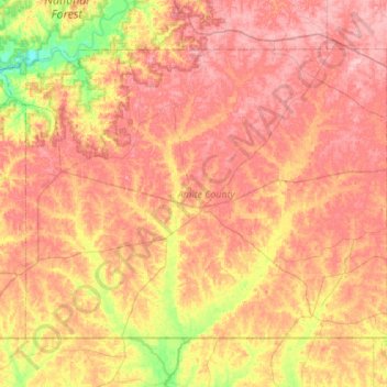 Carte topographique Amite County, altitude, relief