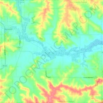 Carte topographique Town of Mount Pleasant, altitude, relief