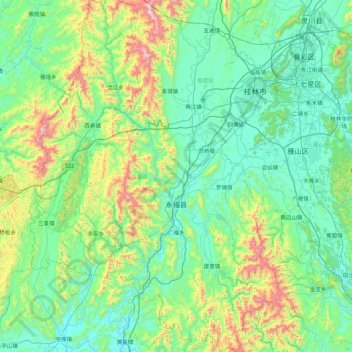 Carte topographique Yongfu County, altitude, relief