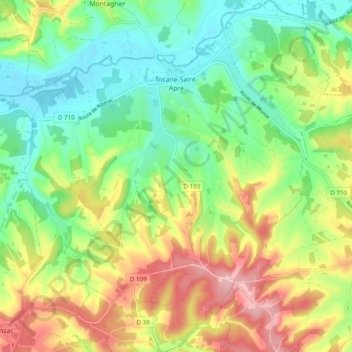 Carte topographique Tocane-Saint-Apre, altitude, relief