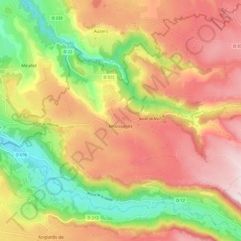 Carte topographique Moussages, altitude, relief