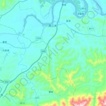Carte topographique Qingjiang, altitude, relief