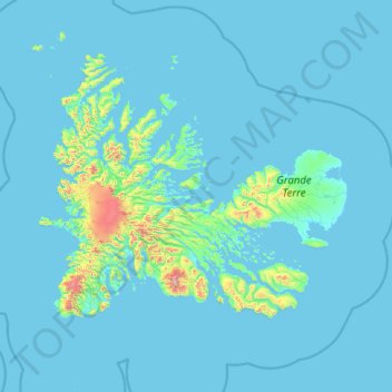 Carte topographique Îles Kerguelen, altitude, relief
