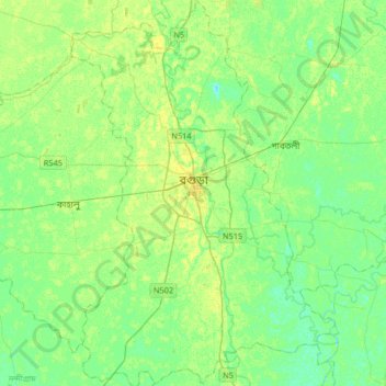 Carte topographique Bogra, altitude, relief