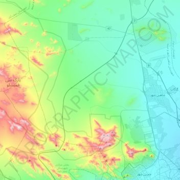 Carte topographique دهستان برخوار غربی, altitude, relief