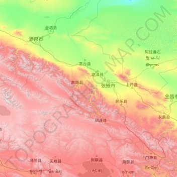Carte topographique 张掖市, altitude, relief