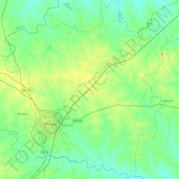 Carte topographique Purulia - II, altitude, relief