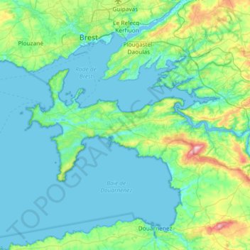 Carte topographique Communauté de communes Presqu’île de Crozon-Aulne Maritime, altitude, relief