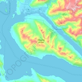 Carte topographique Douglas Island, altitude, relief