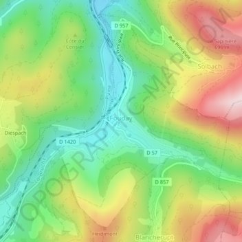 Carte topographique Fouday, altitude, relief