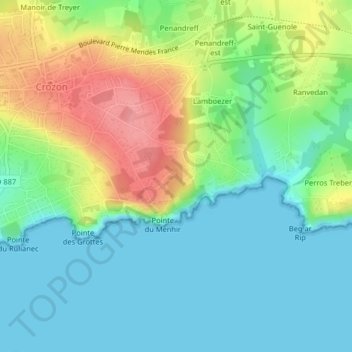 Carte topographique 29160, altitude, relief