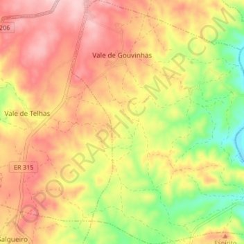 Carte topographique Vale de Gouvinhas, altitude, relief