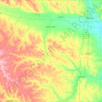 Carte topographique Madison County, altitude, relief