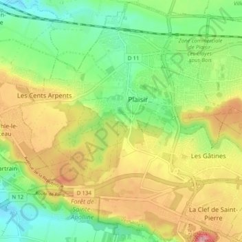 Carte topographique 78370, altitude, relief