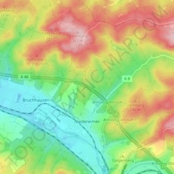Carte topographique Niedereimer, altitude, relief