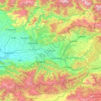 Carte topographique Imereti, altitude, relief