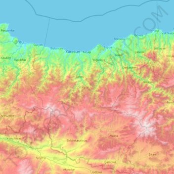 Carte topographique Giresun, altitude, relief