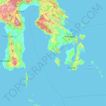 Carte topographique Sulawesi du Sud-Est, altitude, relief