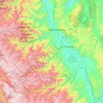 Carte topographique Tocache, altitude, relief