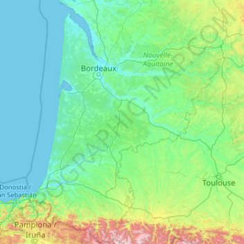 Carte topographique Aquitaine, altitude, relief