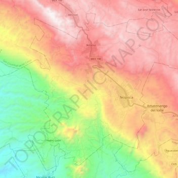 Carte topographique Teopisca, altitude, relief