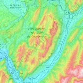 Carte topographique Massif de la Chartreuse, altitude, relief