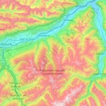 Carte topographique Tux Alps, altitude, relief