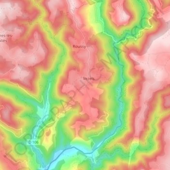 Carte topographique Vezels-Roussy, altitude, relief