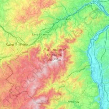 Carte topographique Parc naturel régional du Pilat, altitude, relief