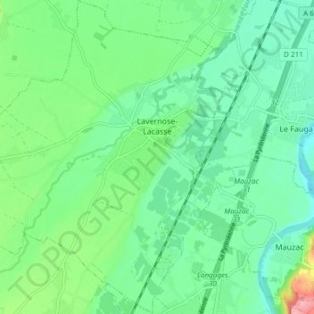 Carte topographique Lavernose-Lacasse, altitude, relief