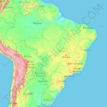 Carte topographique Brésil, altitude, relief
