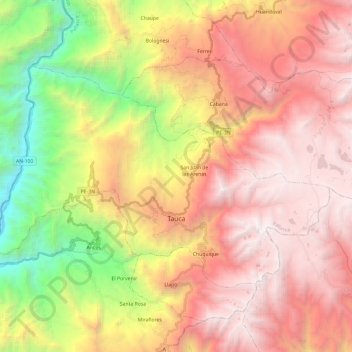 Carte topographique Tauca, altitude, relief