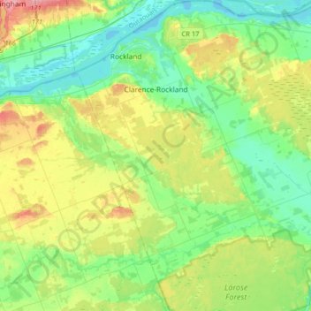 Carte topographique Clarence-Rockland, altitude, relief