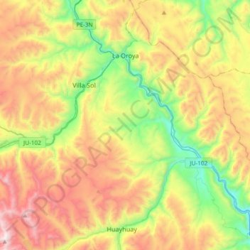 Carte topographique La Oroya, altitude, relief