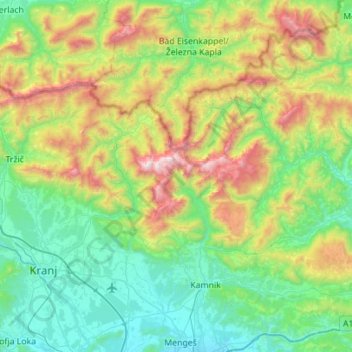 Carte topographique Kamnische Alpen, altitude, relief