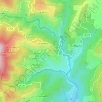 Carte topographique Chazeaux, altitude, relief