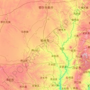 Carte topographique Yulin, altitude, relief