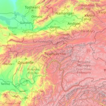 Carte topographique Tadjikistan, altitude, relief